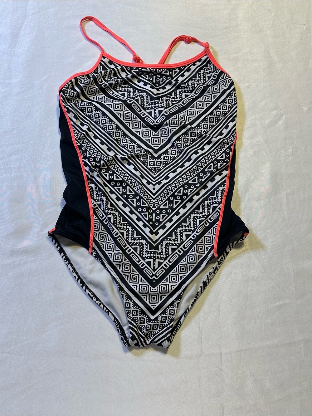 Justice black and white One-Piece Swimsuit with Hot Pink Logo